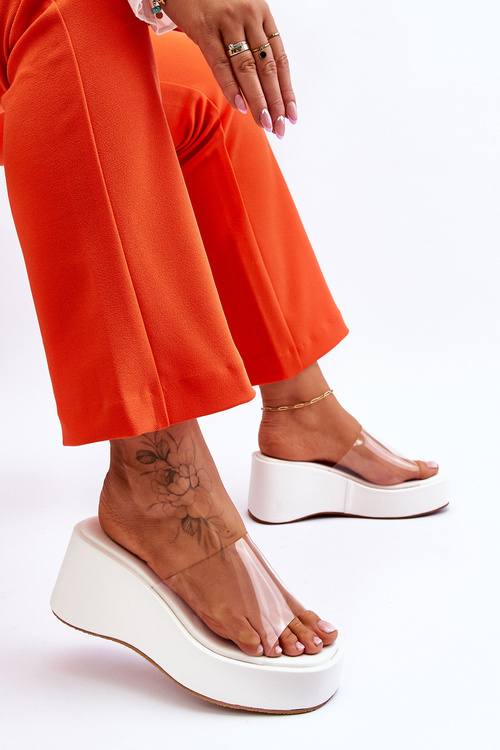 Damskie Transparentne Klapki Na Koturnie Białe Eliane