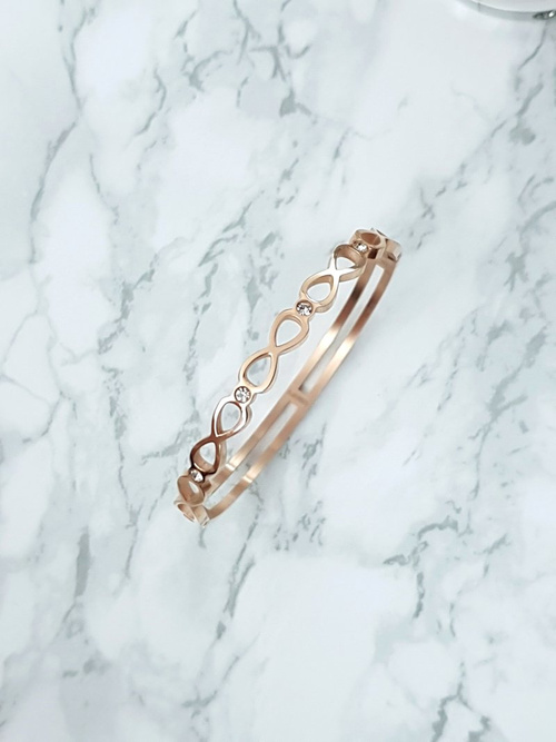 Damska Bransoleta Stalowa Z Cyrkonią Nieskończoność Różowe Złoto Glam