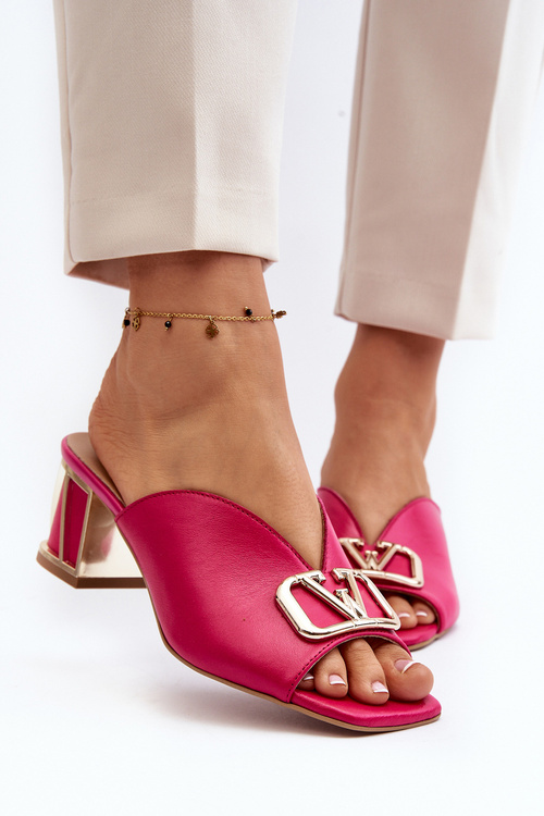 Eleganckie Klapki Damskie Na Obcasie Laura Messi 2771 Fuksja