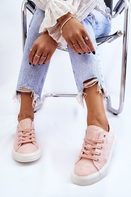 Damskie Trampki Z Haftem Big Star LL274224 Różowe