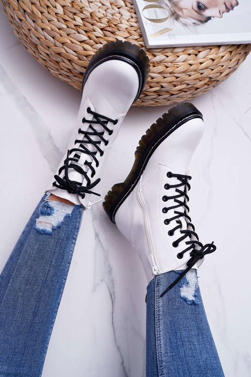 Damskie Botki Glany Workery Białe Barski 56-5