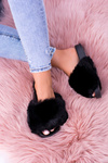 Lu Boo Damskie Klapki Z Futerkiem Czarne Fur XXL