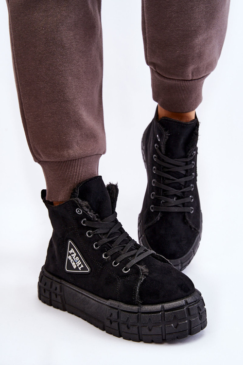 Wysokie Ocieplane Zamszowe Trampki Czarne Evren