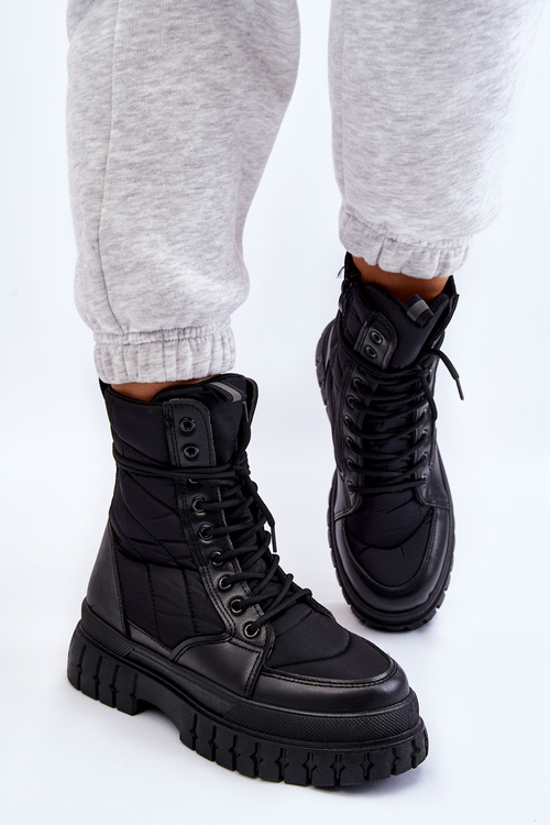 Damskie Botki Z Ociepleniem Sznurowane Czarne Ariadna