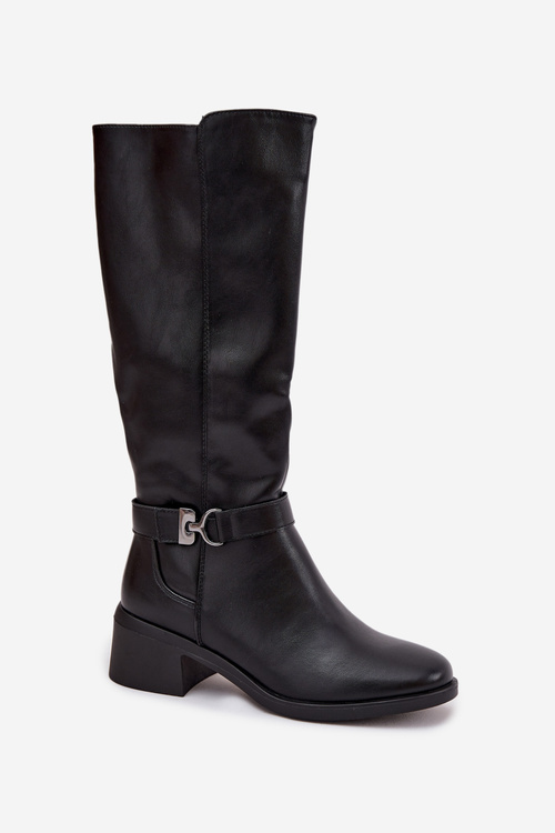 Ocieplane Kozaki Damskie Na Klocku Z Paskiem Sergio Leone KZ25826 Czarne