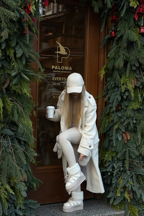 Wiązane Śniegowce Damskie Na Grubej Podeszwie Beżowe Loso