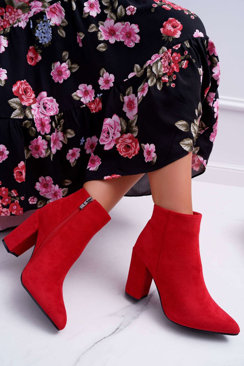 Botki Damskie na Słupku Zamszowe Czerwone Sharks