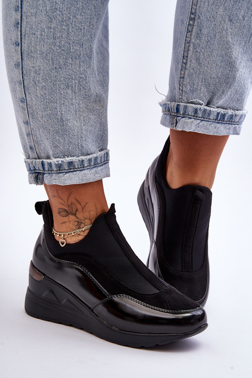 Damskie Wsuwane Buty Sportowe Na Koturnie Czarne Farro