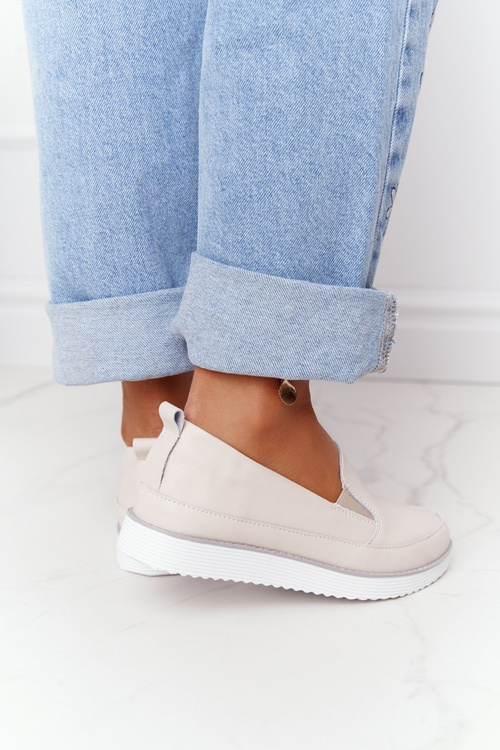 Damskie Skórzane Tenisówki Slip-On S.Barski Beżowe