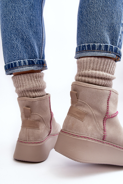 Damskie Zamszowe Śniegowce Maciejka 06257-22 Jasnobeżowe