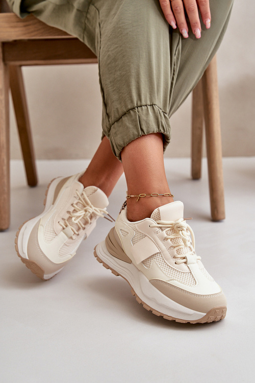 Sneakersy Damskie Na Platformie Beżowe Nevelaine