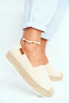 Espadryle Damskie Na Platformie Lniane Beżowe La Playa