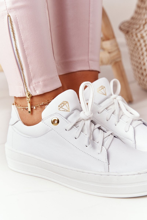 Damskie Skórzane Tenisówki Na Platformie Białe Nicole 2645