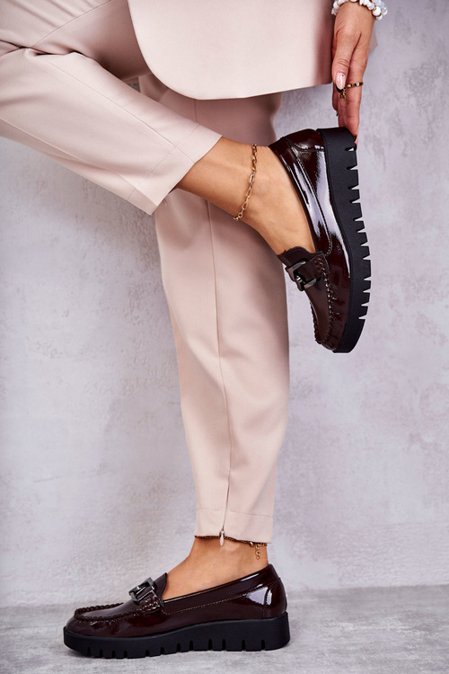 Lakierowane Półbuty Loafery Na Platformie Bordowe Kjersti