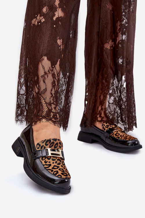 Skórzane Lakierowane Mokasyny Panterka Vinceza 66790 Czarne