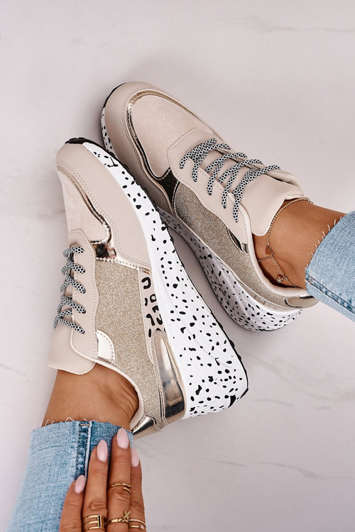 Damskie Sneakersy Na Koturnie Złote Avery