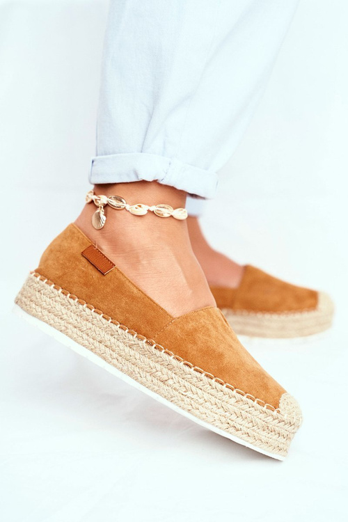 Espadryle Damskie Na Platformie Lniane Camel La Playa