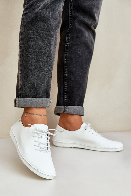 Sznurowane Półbuty Z Naturalnej Skóry D&A LR51-645 Białe