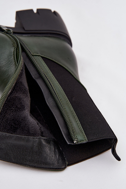 Botki Damskie Na Klocku Eko Skórzane Ciemnozielone Kyra