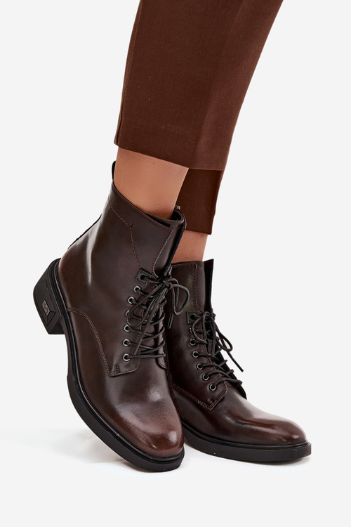 Botki Damskie Z Naturalnej Skóry Na Niskim Obcasie Ocieplane Vinceza 39955 Czekoladowe