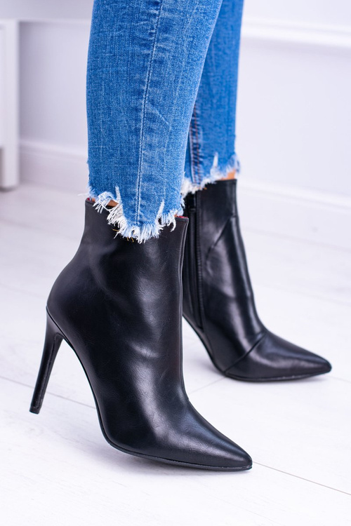 Czarne Wysokie Botki Na Szpilce Remos