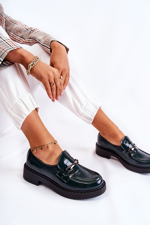 Lakierowane Półbuty Ze Srebrną Ozdobą Zielone Lemar Hestill