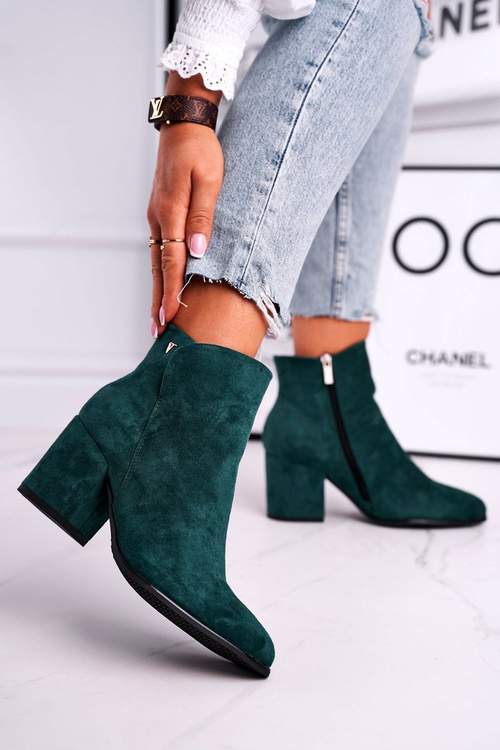 Botki Damskie Ciepłe Eko Zamsz Zielone So Good