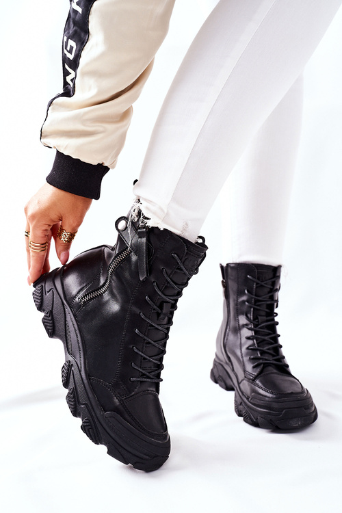 Damskie Skórzane Botki GOE II2N4031 Czarne