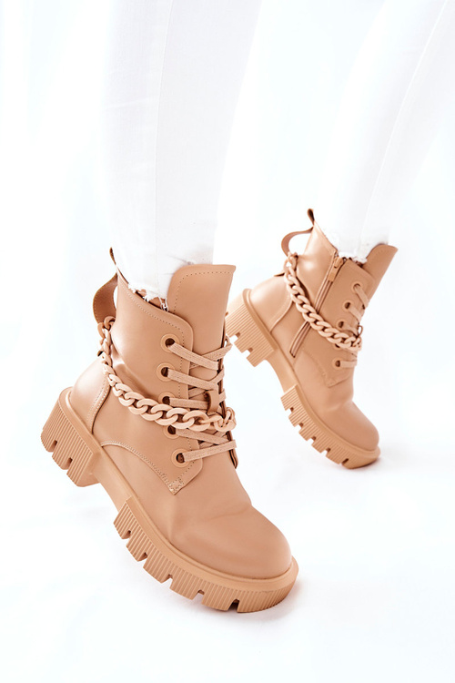 Skórzane Botki Workery Beżowe Izzy