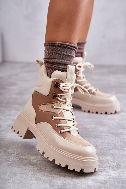 Ocieplane Botki Trapery Beżowo-Brązowe Settimo