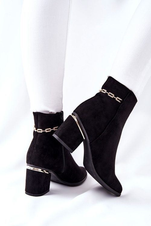 Damskie Zamszowe Botki Na Słupku Czarne One Step