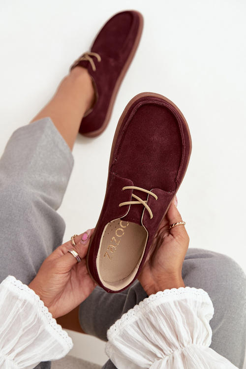 Półbuty Damskie Typu Barefoot Z Naturalnego Zamszu Zazoo 327 Bordowe