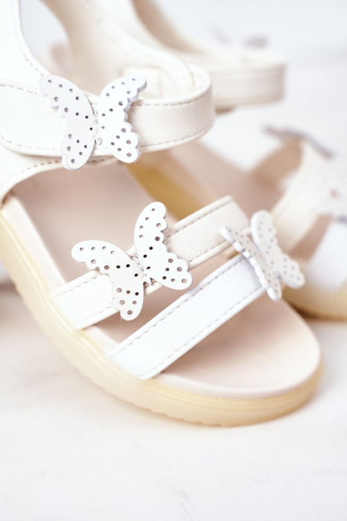 Dziecięce Sandały Z Motylkami Na Rzep Białe Malvika