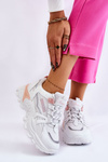 Modne Damskie Sneakersy Na Platformie Biało-Różowe Biko