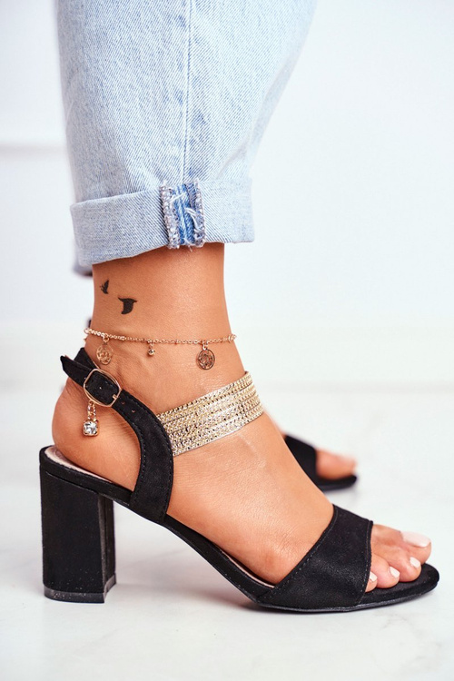 Sandały Damskie Na Słupku Zamszowe Czarne Enjoy