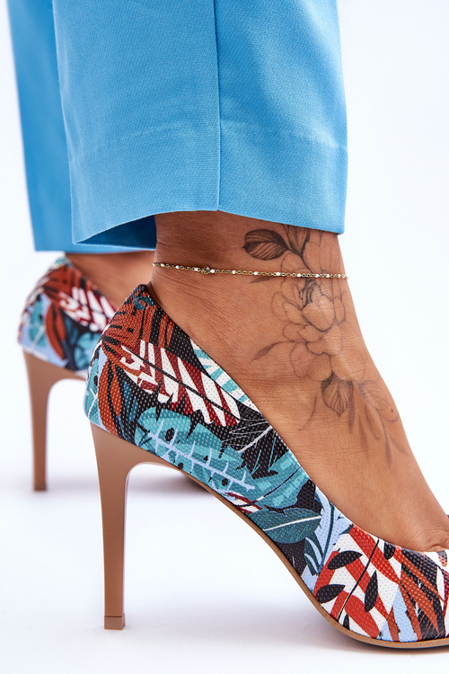 Modne Skórzane Szpilki Lewski Shoes 2659 Zielono-Niebieskie