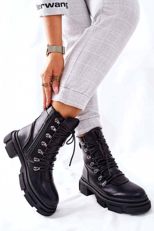 Damskie Ocieplane Botki Trapery Czarne Perfect