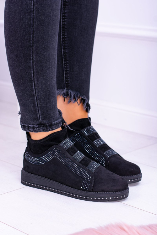 Zamszowe Czarne Damskie Obuwie Sportowe z Cyrkoniami Petite