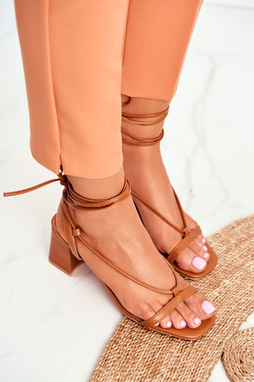 Sandały Damskie Na Słupku Wiązane Camel Morning