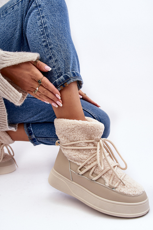 Damskie Śniegowce Na Platformie Jasnobeżowe Ahatissa