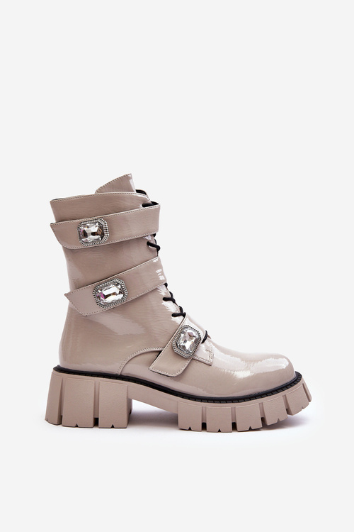 Workery Botki Damskie Lakierowane Jasnoszare S.Barski MR870-61