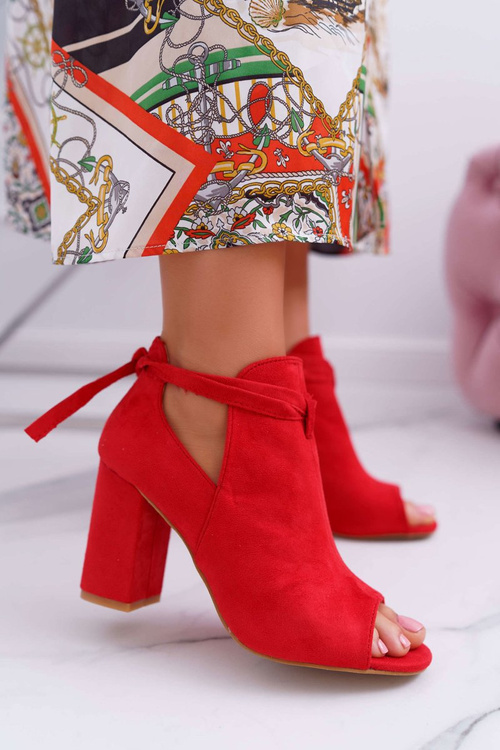 Czerwone Botki Sandały Na Słupku Odkryte Palce Grays