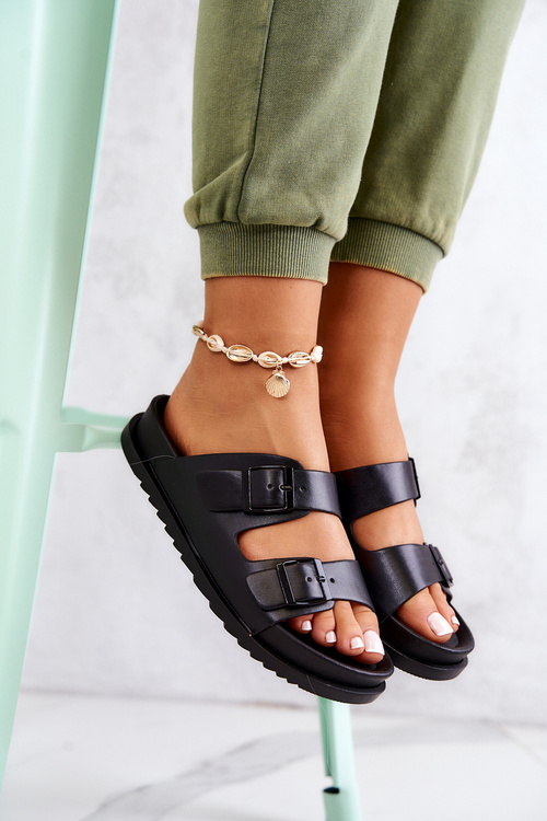 Gumowe Klapki Ze Sprzączką Czarne Corina