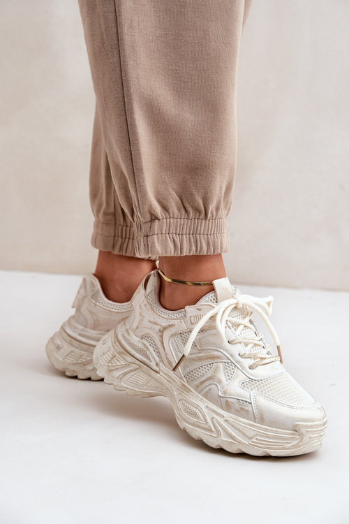 Sneakersy Damskie Z Przetarciami Na Platformie Beżowe Seladwen