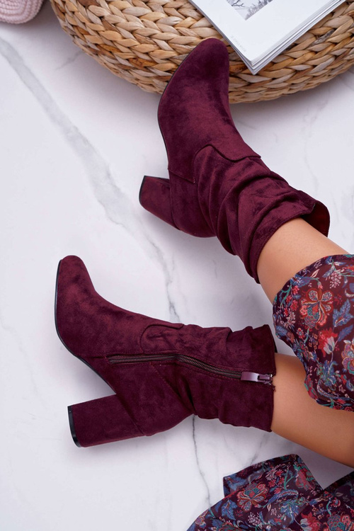 Botki Damskie Na Słupku Zamsz Bordowe Endless