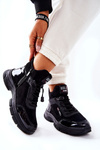 Wysokie Skórzane Ocieplane Buty Sportowe Czarne Merit