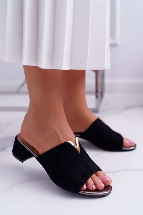 Klapki Damskie Klasyczne Eleganckie Na Klocku Czarne Demea