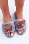 Lu Boo Damskie Szare Pluszowe Klapki Z Misiem Teddy