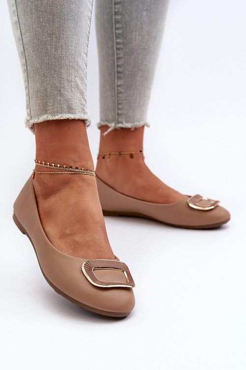 Baleriny Z Ozdobą Eko Skórzane Ciemnobeżowe Enicoria