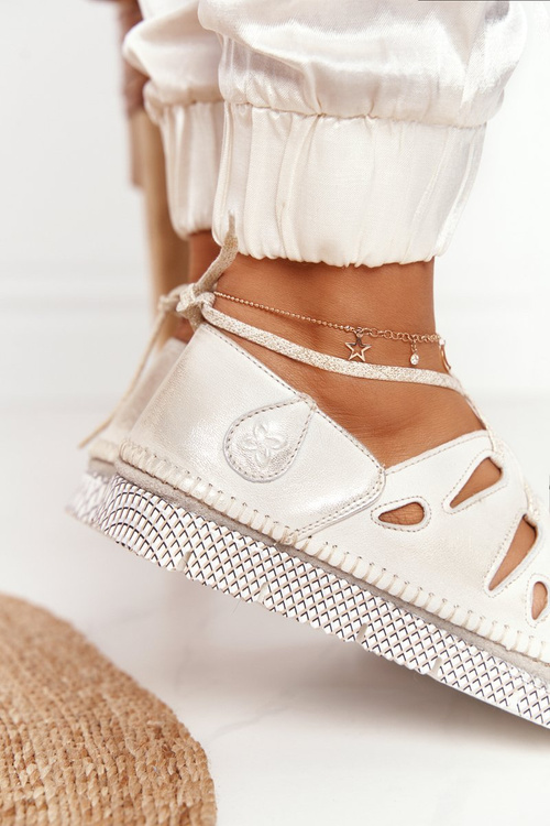 Damskie Skórzane Półbuty Maciejka Beżowo-Złote 04449-25